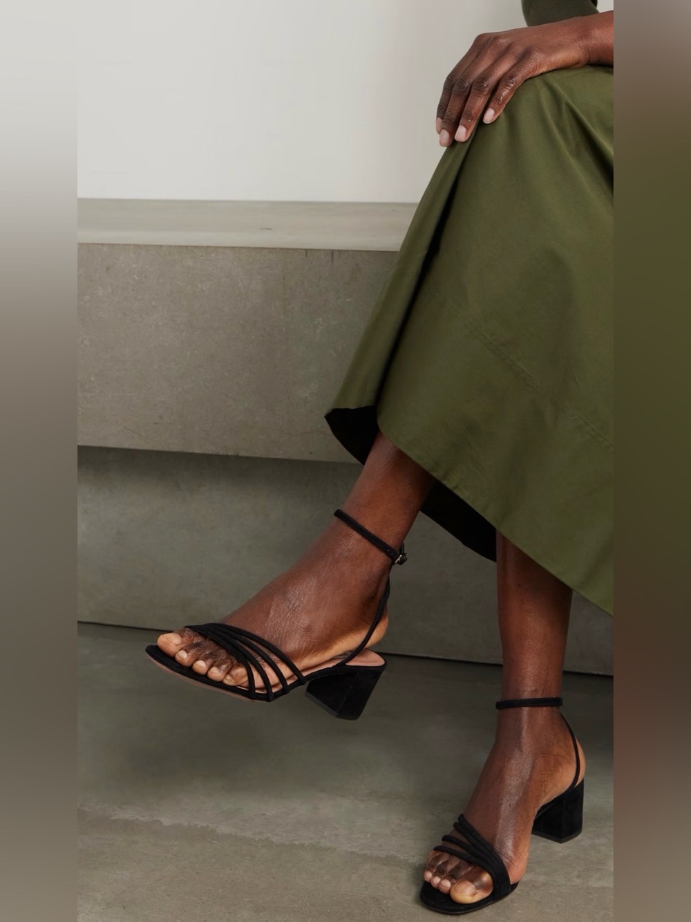 Aquazzura Women Black 50Mm Latour Ankle-Strap Block-Heel Sandals Suede NWT $835